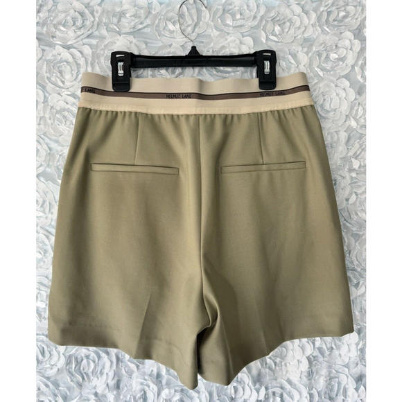Helmut Lang Shorts Womens Size 6 Pleated Twill High Waist Pull On Logo Waist - Picture 2 of 9